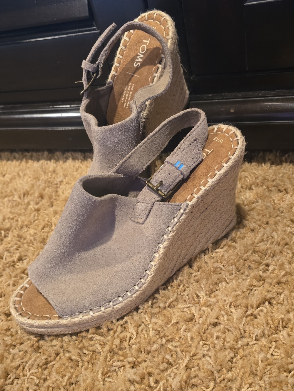 TOMS Gray Suede Espadrille Wedge Sandals - Picture 1 of 4